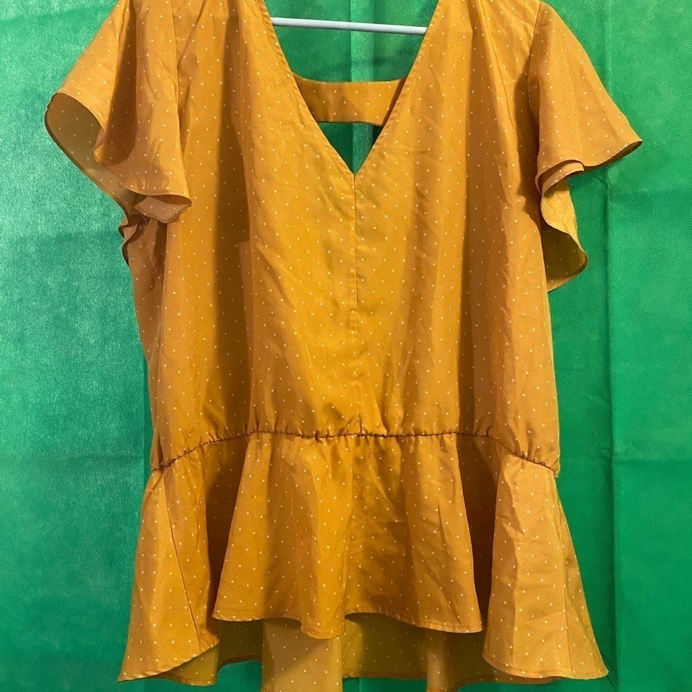 Eloquii Yellow and White Polka Dot Peplum Blouse -2X